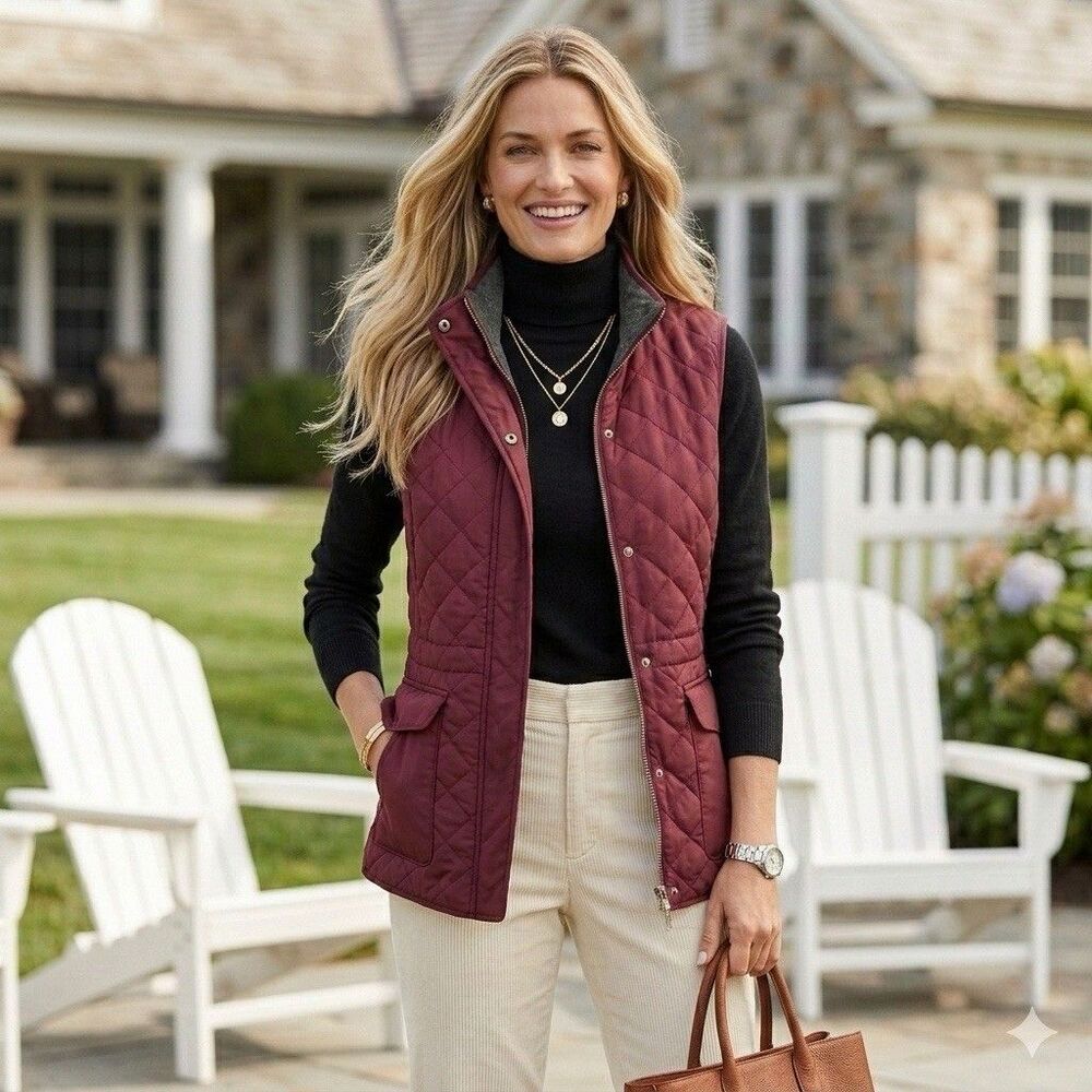 Peter Millar Crown Sport Addison Quilted Vest Women's M Burgundy NWT $230